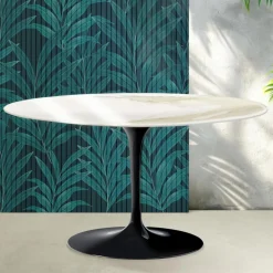 Tavolino Ovale Tulip Saarinen H 41 cm in Ceramica Florim Calacatta Gold Lucido - Scarlet