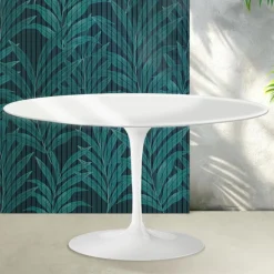 Tavolino Ovale Tulip Saarinen H 41 cm in Ceramica Florim Bianco Lucido - Scarlet