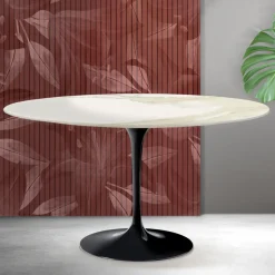 Tavolino Ovale Tulip Saarinen H 41 cm in Ceramica Florim Calacatta Gold Opaco - Scarlet