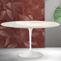 Tavolino Ovale Tulip Saarinen H 41 cm in Ceramica Florim Calacatta Gold Opaco - Scarlet