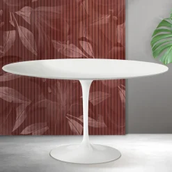Tavolino Ovale Tulip Saarinen H 41 cm in Ceramica Florim Bianca Opaca - Scarlet