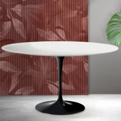 Tavolino Ovale Tulip Saarinen H 41 cm in Ceramica Florim Bianca Opaca - Scarlet