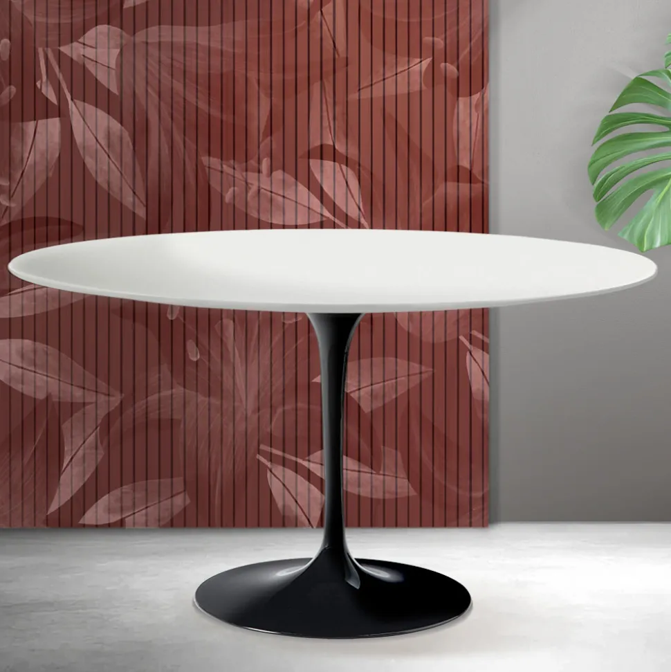 Tavolino Ovale Tulip Saarinen H 41 cm in Ceramica Florim Bianca Opaca - Scarlet