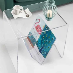 Tavolino / porta riviste design moderno, in plexiglass Cavour