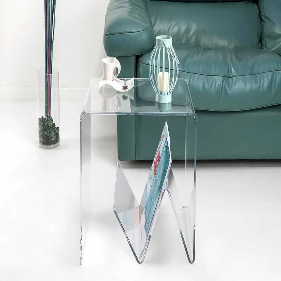 Tavolino / porta riviste design moderno, in plexiglass Cavour