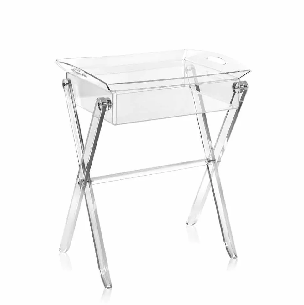 Tavolino portavivande trasparente di design Olivia made in Italy