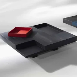 Tavolino quadrato design moderno Iris, vassoi incorporati estraibili
