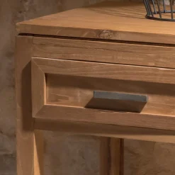 Tavolino Realizzato in Legno Teak Massello con 1 Cassetto - Acrilico