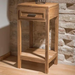 Tavolino Realizzato in Legno Teak Massello con 1 Cassetto - Acrilico