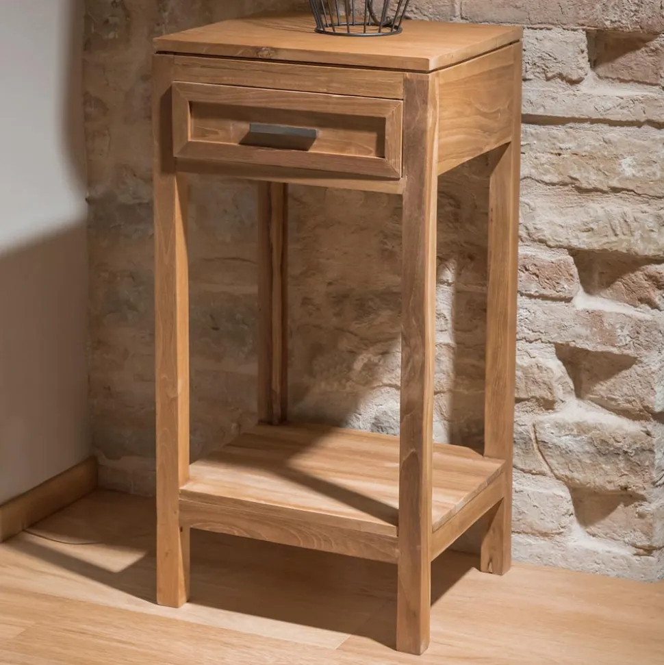 Tavolino Realizzato in Legno Teak Massello con 1 Cassetto - Acrilico