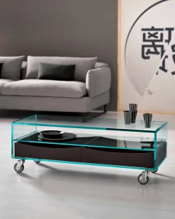 Tavolino Rettangolare in Vetro Extrachiaro con Cassetti Made in Italy – Ganzo