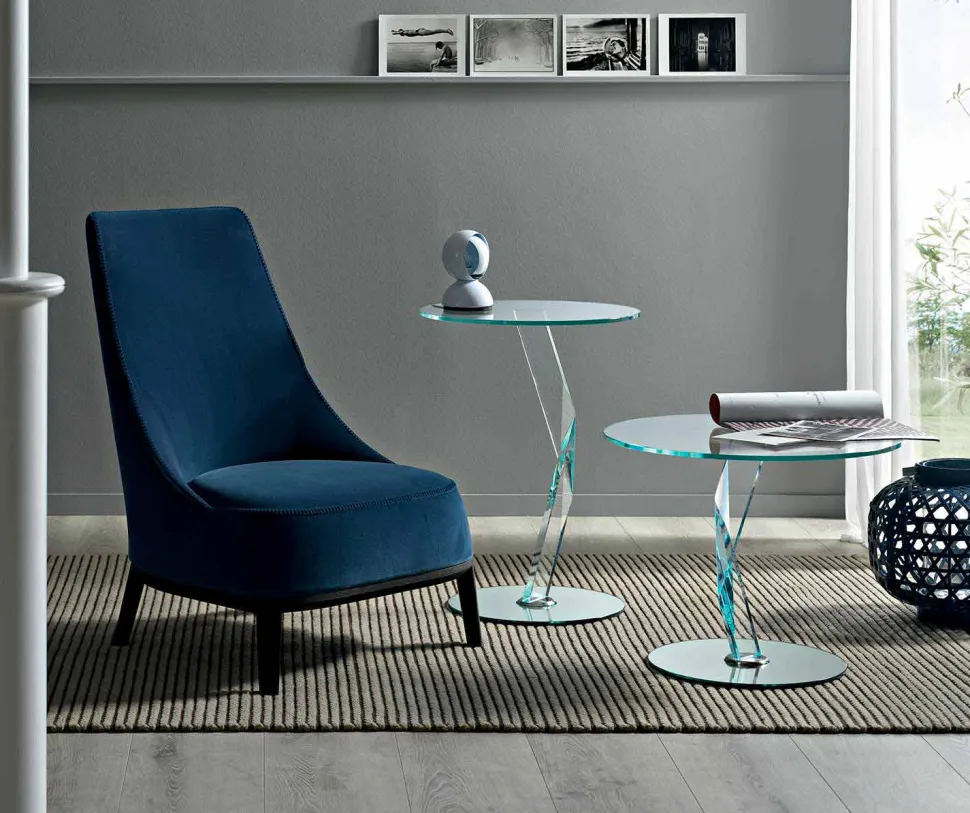 Tavolino Rotondo da Salotto di Design in Vetro Extrachiaro Made in Italy – Akka