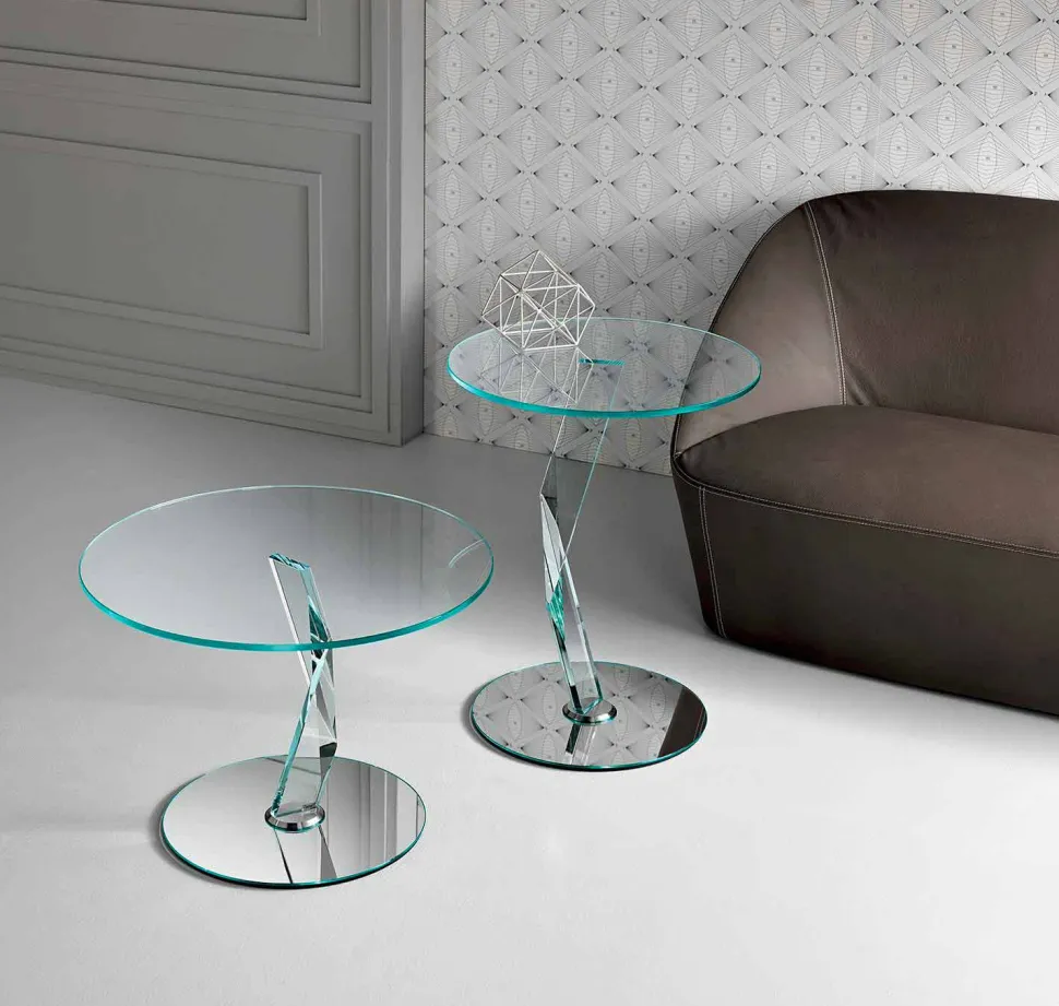 Tavolino Rotondo da Salotto di Design in Vetro Extrachiaro Made in Italy – Akka