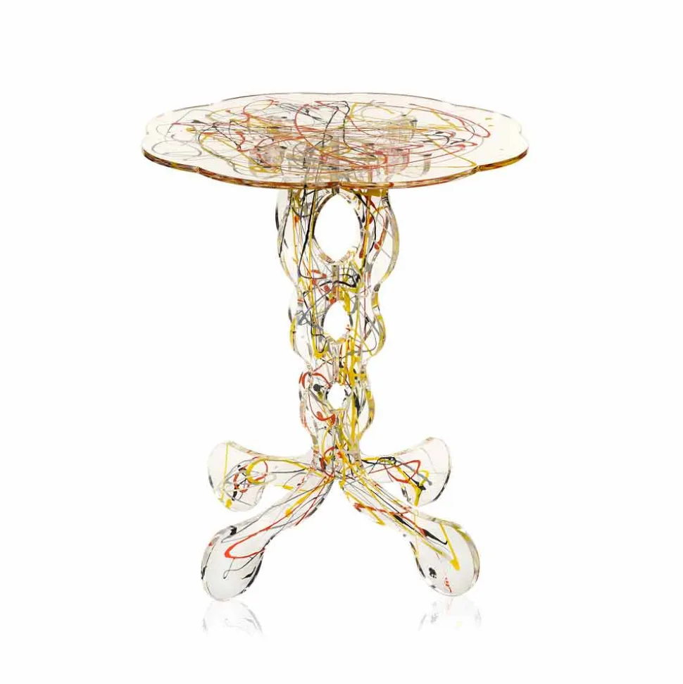 Tavolino rotondo diametro 36 cm design multicolore Janis,made in Italy