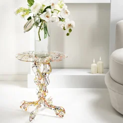 Tavolino rotondo diametro 36 cm design multicolore Janis,made in Italy