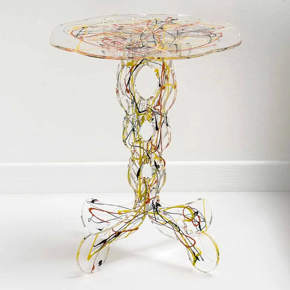 Tavolino rotondo diametro 36 cm design multicolore Janis,made in Italy