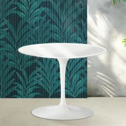 Tavolino Rotondo Tulip Saarinen H 41 cm in Ceramica Florim Bianco Lucido - Scarlet