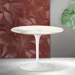 Tavolino Rotondo Tulip Saarinen H 41 cm in Ceramica Florim Statuario Opaco - Scarlet
