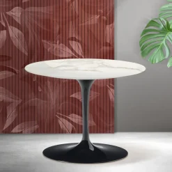 Tavolino Rotondo Tulip Saarinen H 41 cm in Ceramica Florim Calacatta Gold Opaco - Scarlet