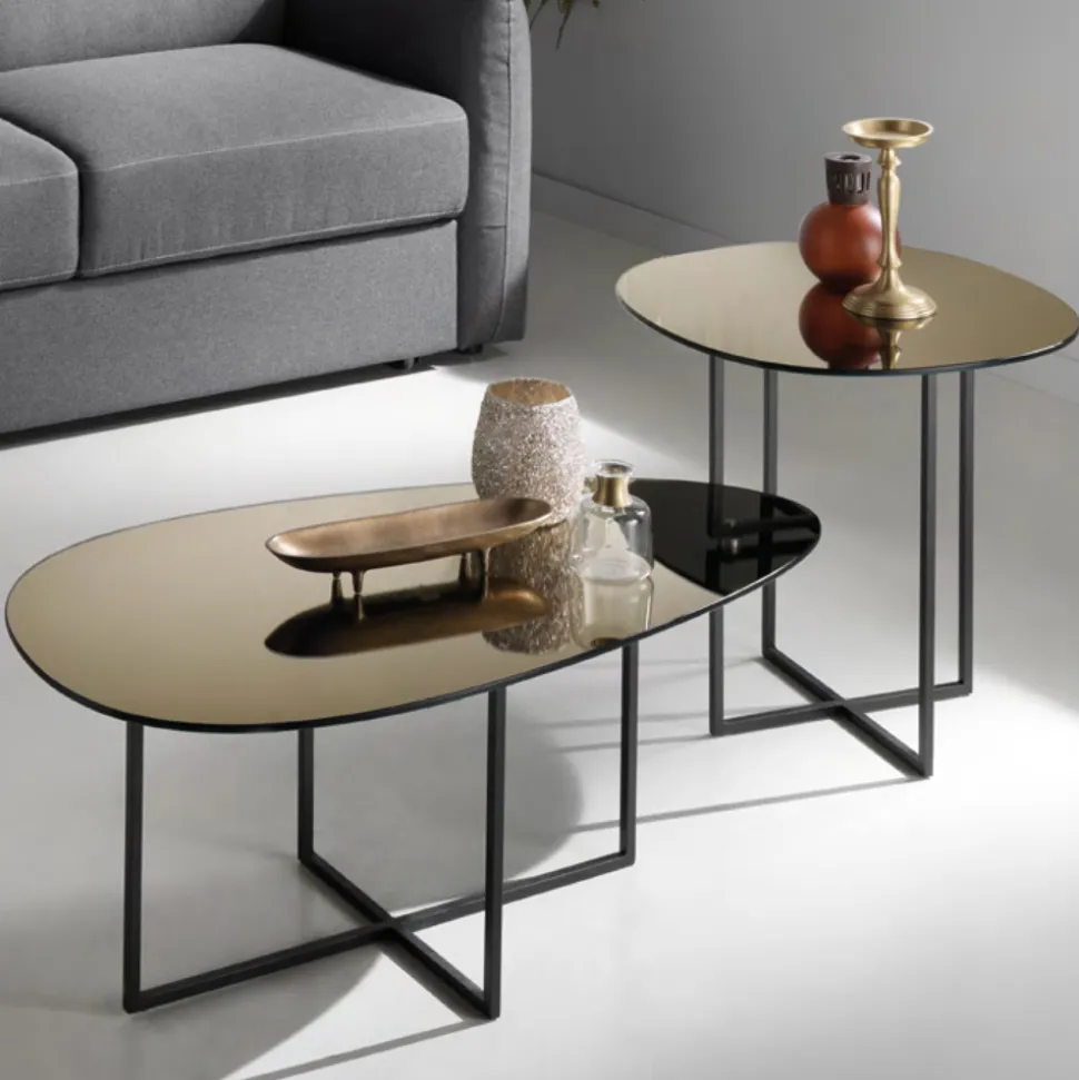 Tavolino Salotto con Piano in Vetro Effetto Specchio Made in Italy - Sedona