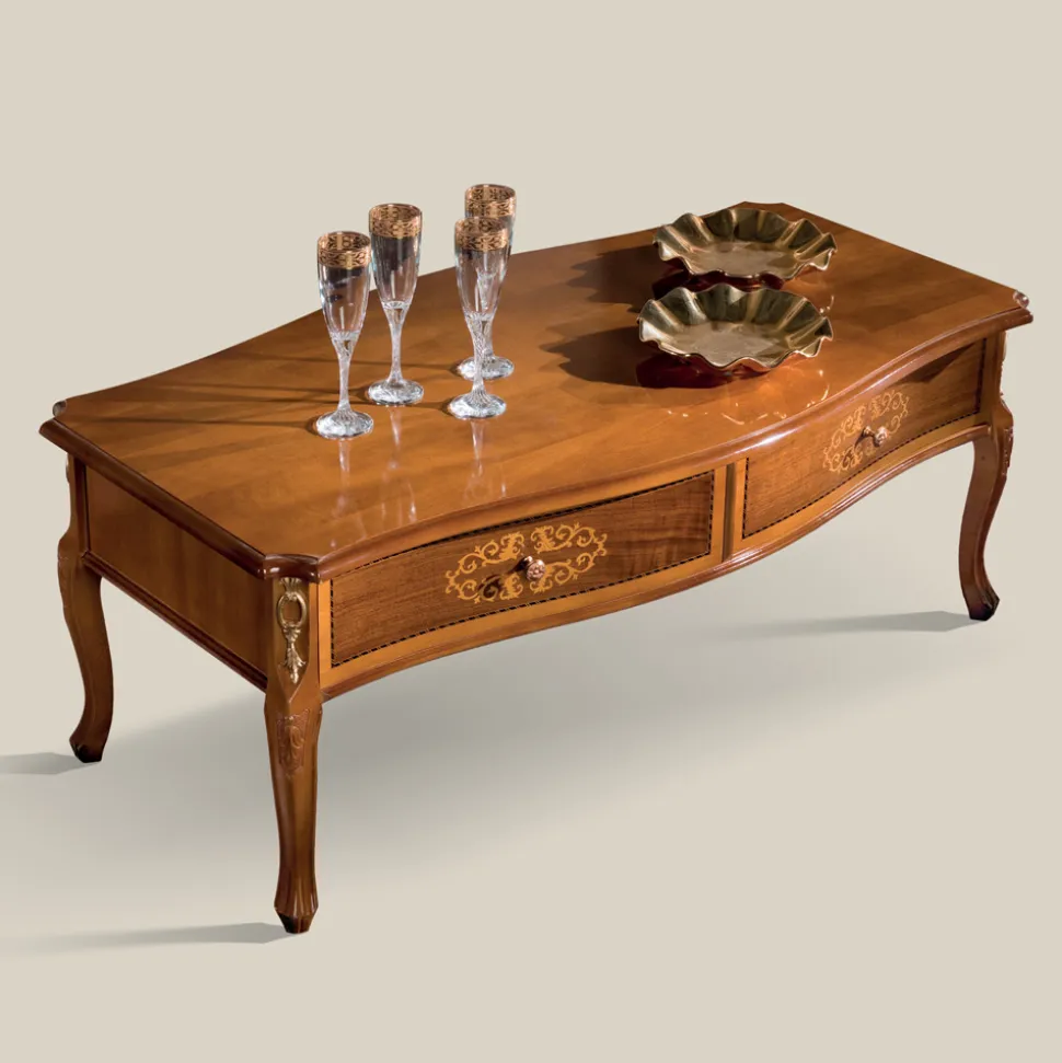 Tavolino Salotto in Legno Intarsiato con 2 Cassetti Made in Italy - Katerine