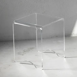 Tavolino Sgabello Cristallo Acrilico Trasparente Minimale Italiano - Plarco
