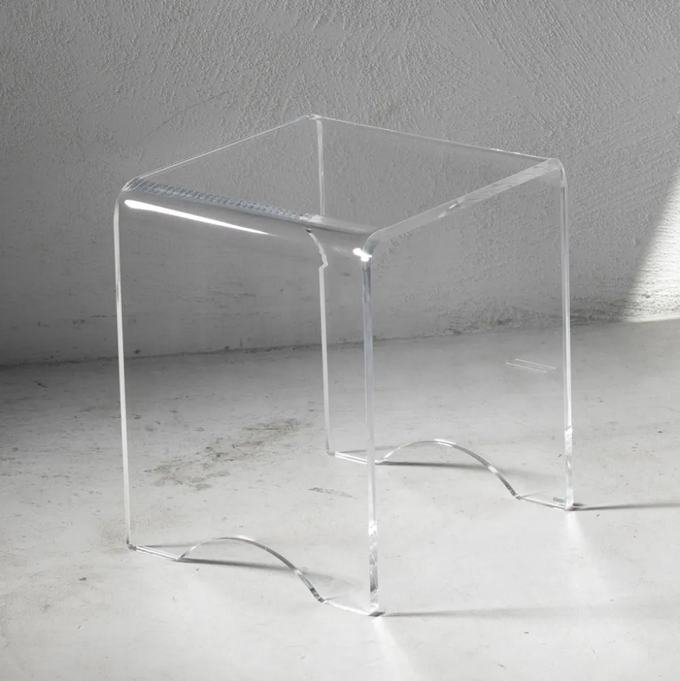 Tavolino Sgabello Cristallo Acrilico Trasparente Minimale Italiano - Plarco