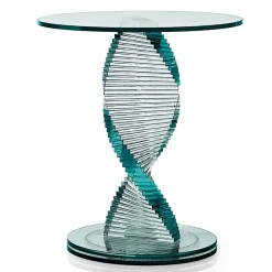 Tavolino Soggiorno in Vetro Trasparente a Spirale e Base Rotante - Spirulo