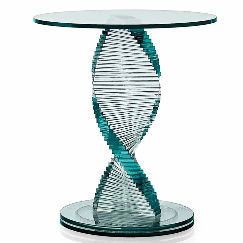 Tavolino Soggiorno in Vetro Trasparente a Spirale e Base Rotante - Spirulo