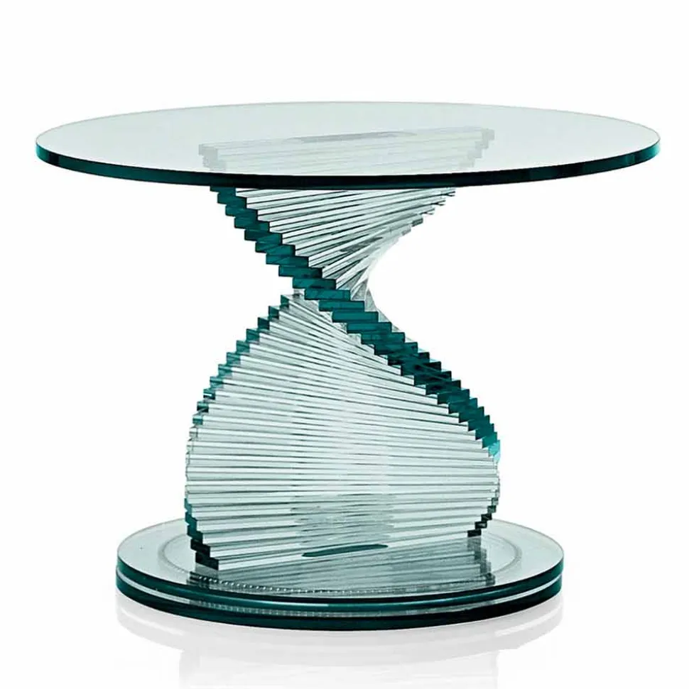 Tavolino Soggiorno in Vetro Trasparente a Spirale e Base Rotante - Spirulo