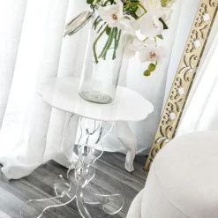 Tavolino tondo bianco diametro 50cm design moderno Janis,made in Italy