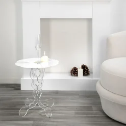 Tavolino tondo bianco diametro 50cm design moderno Janis,made in Italy