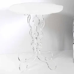 Tavolino tondo bianco diametro 36cm design moderno Janis,made in Italy