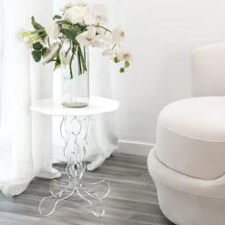 Tavolino tondo bianco diametro 36cm design moderno Janis,made in Italy