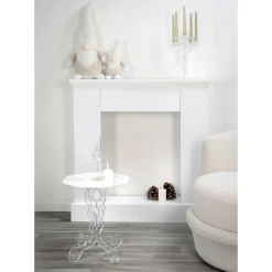 Tavolino tondo bianco diametro 36cm design moderno Janis,made in Italy
