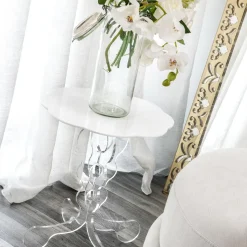 Tavolino tondo bianco diametro 36cm design moderno Janis,made in Italy