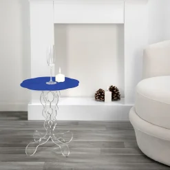 Tavolino tondo blu diametro 50 cm design moderno Janis, made in Italy