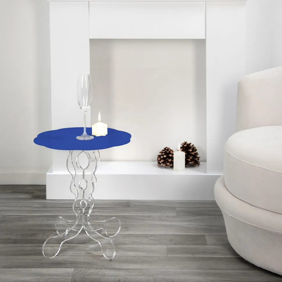 Tavolino tondo blu diametro 50 cm design moderno Janis, made in Italy