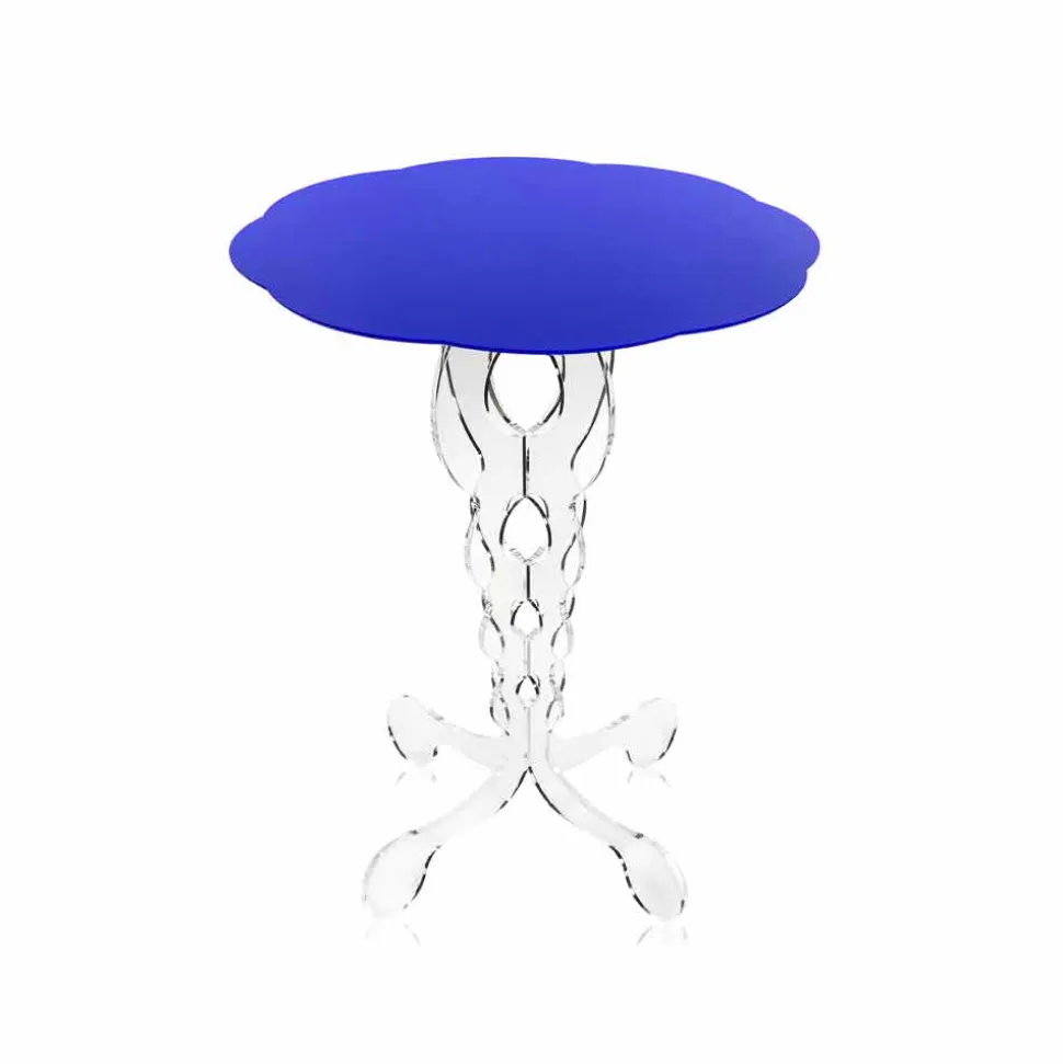 Tavolino tondo blu diametro 50 cm design moderno Janis, made in Italy