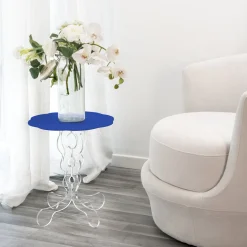 Tavolino tondo blu diametro 50 cm design moderno Janis, made in Italy