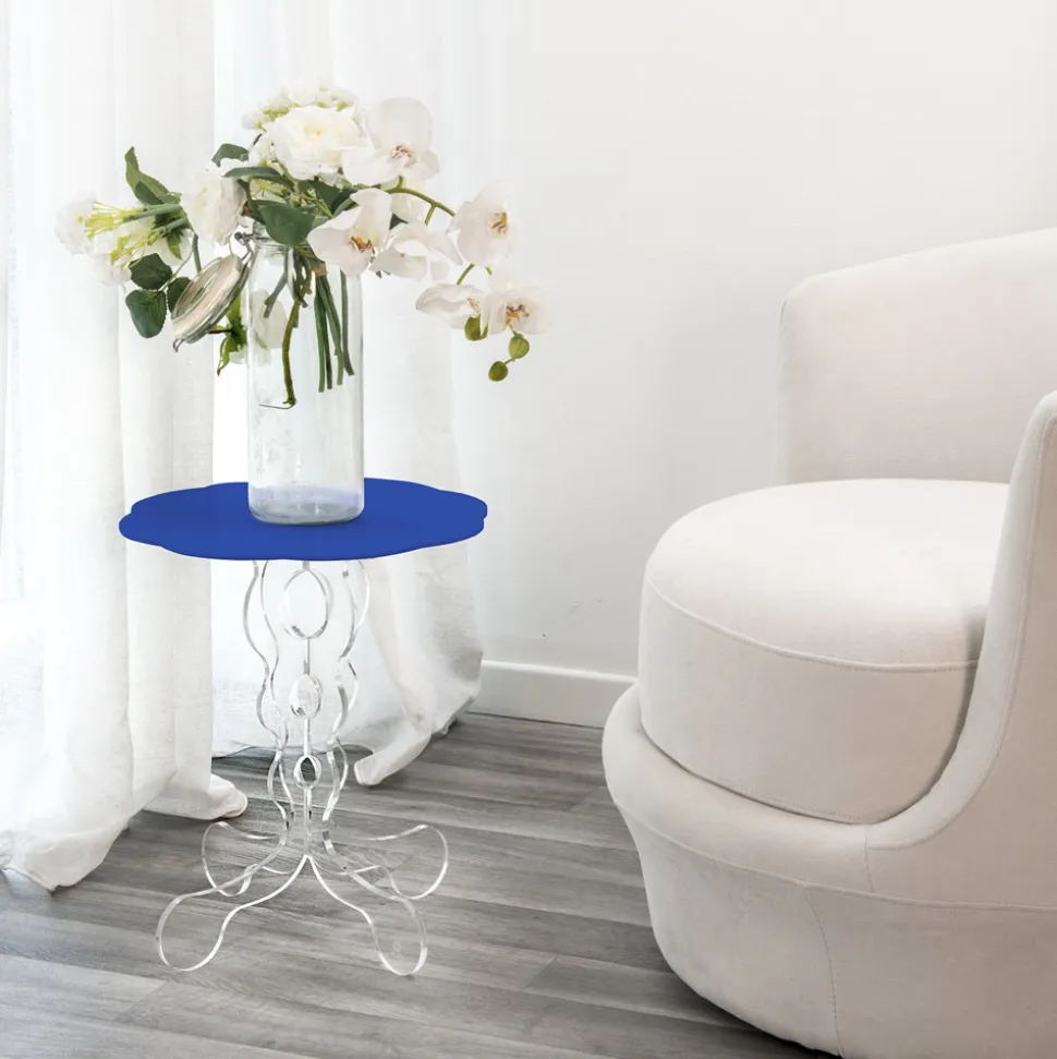 Tavolino tondo blu diametro 50 cm design moderno Janis, made in Italy