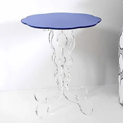 Tavolino tondo blu diametro 36 cm design moderno Janis, made in Italy