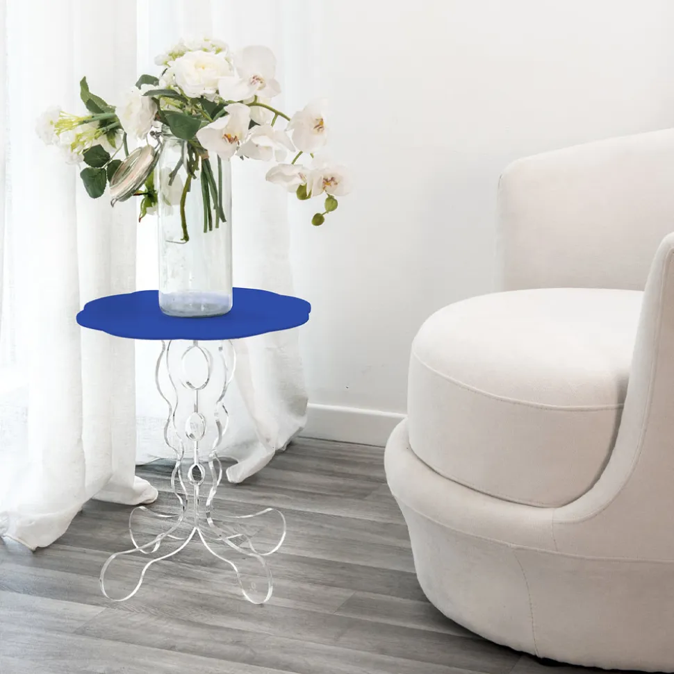 Tavolino tondo blu diametro 36 cm design moderno Janis, made in Italy
