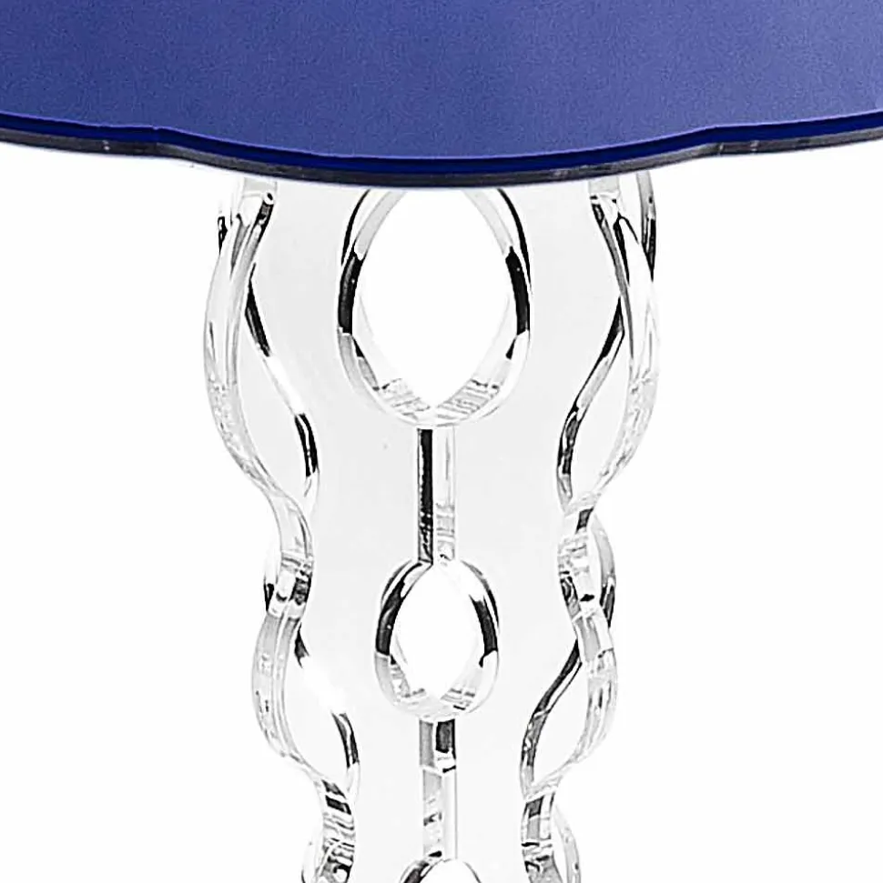 Tavolino tondo blu diametro 36 cm design moderno Janis, made in Italy