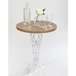 Tavolino Tondo Caffè in Plexiglass e Piano Rovere 2 Dimensioni - Fosforo