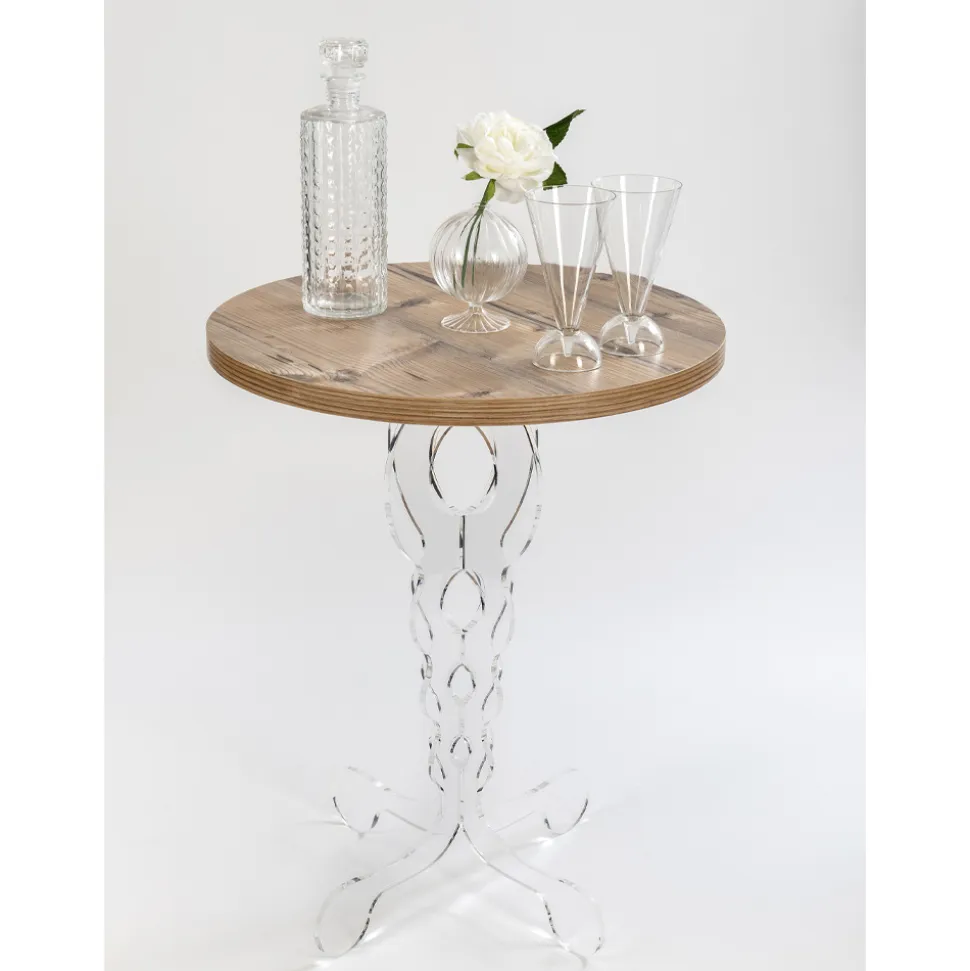 Tavolino Tondo Caffè in Plexiglass e Piano Rovere 2 Dimensioni - Fosforo