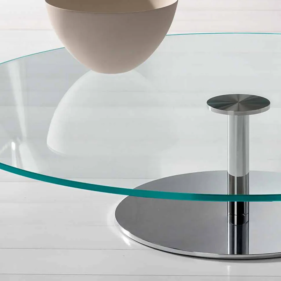 Tavolino Tondo da Salotto in Vetro Extrachiaro, Lusso Made in Italy - Giovannino