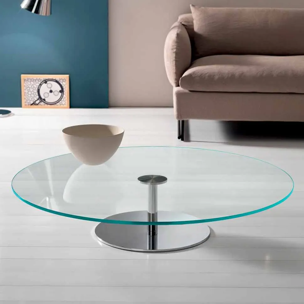 Tavolino Tondo da Salotto in Vetro Extrachiaro, Lusso Made in Italy - Giovannino