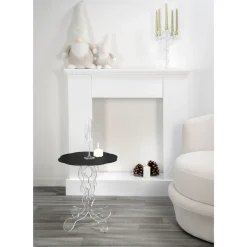 Tavolino tondo nero diametro 50 cm design moderno Janis, made in Italy