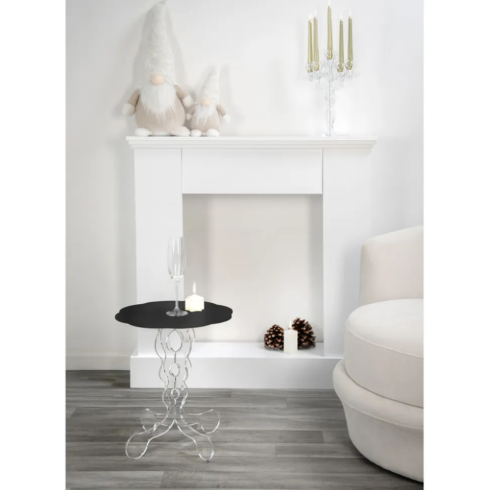 Tavolino tondo nero diametro 50 cm design moderno Janis, made in Italy